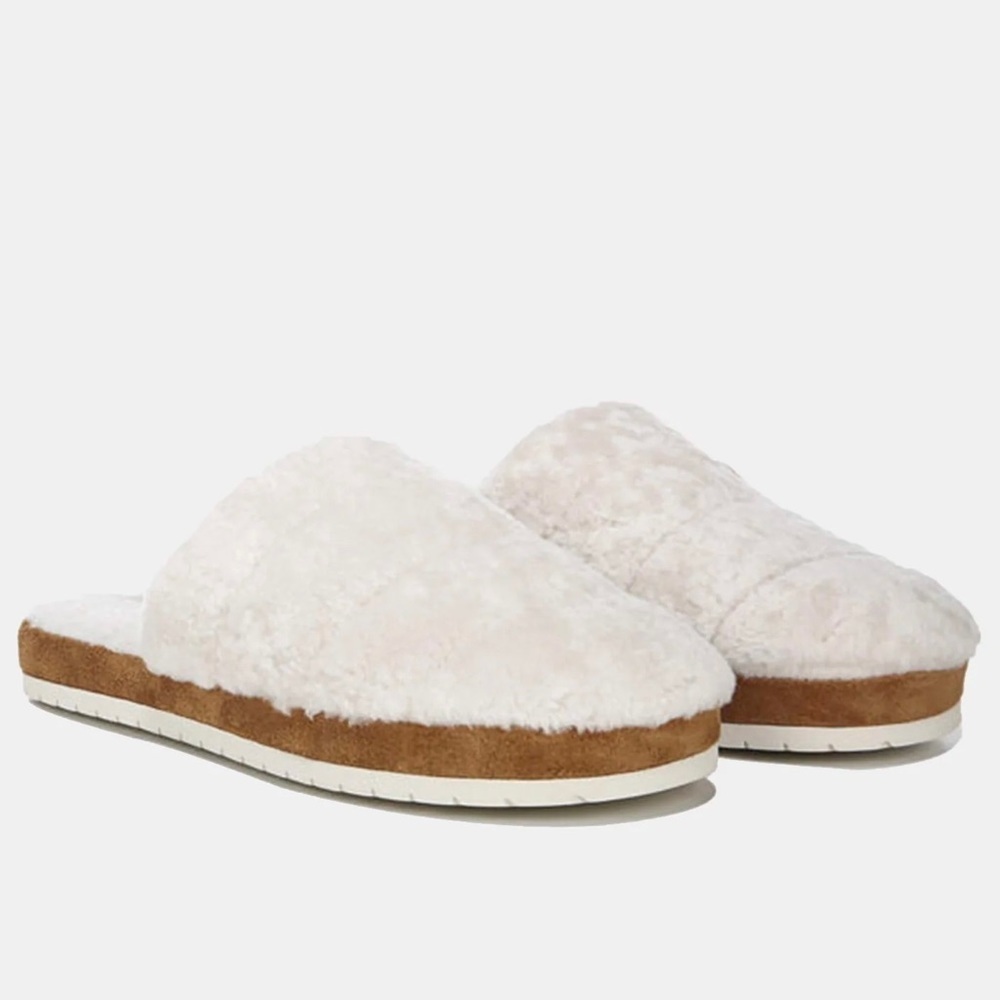 Vince Loni‎ Shearling Leather Slippers in Turtledove 37